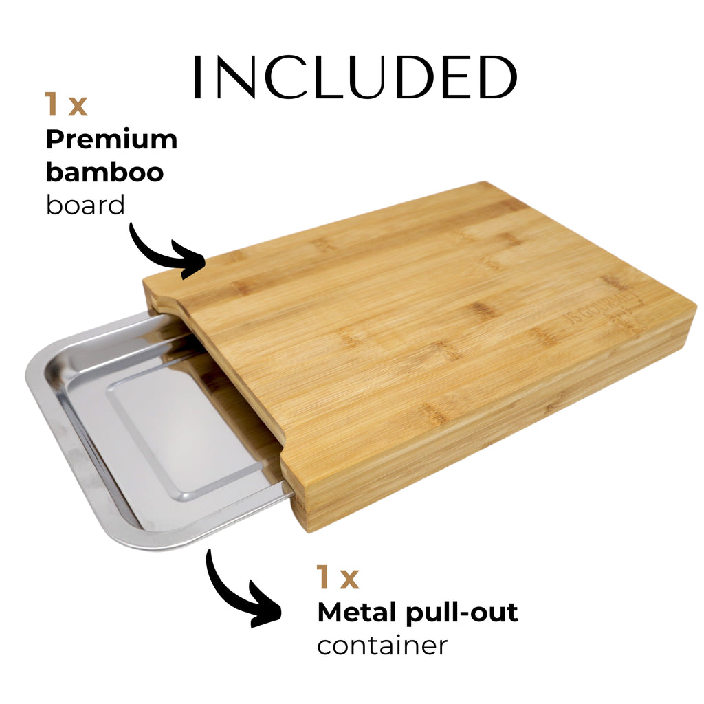 Bamboo Cutting Board with Sliding Stainless Steel Tray