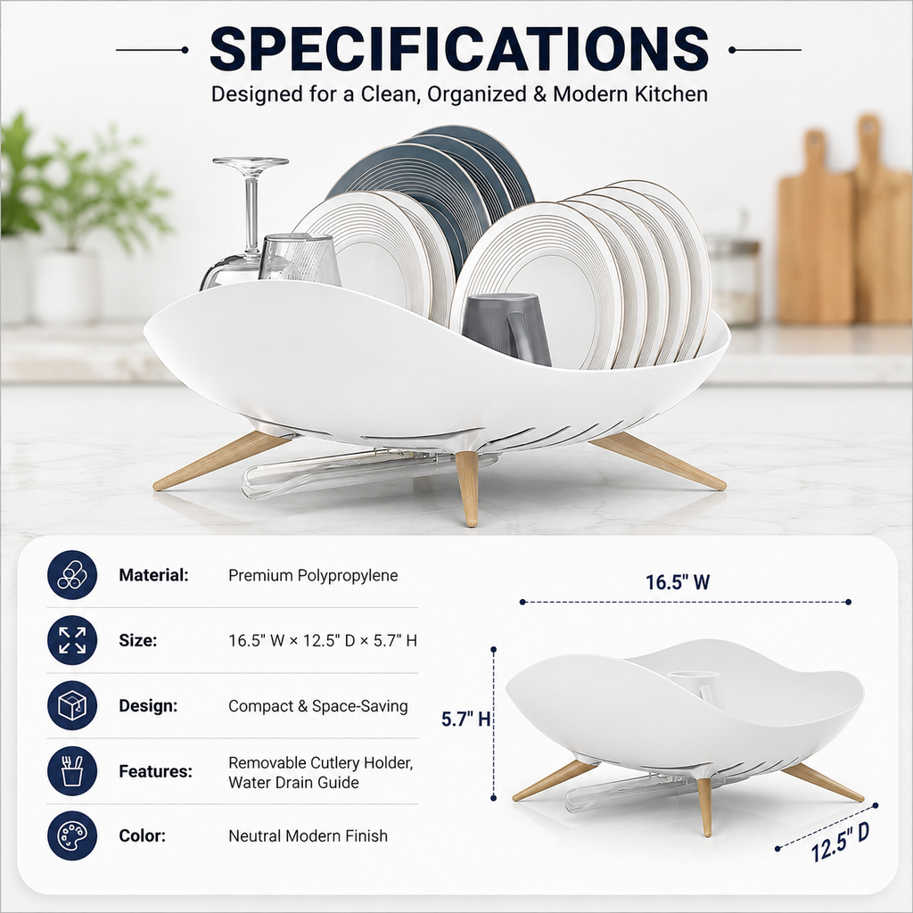 Compact Dish Drying Rack with Drain System