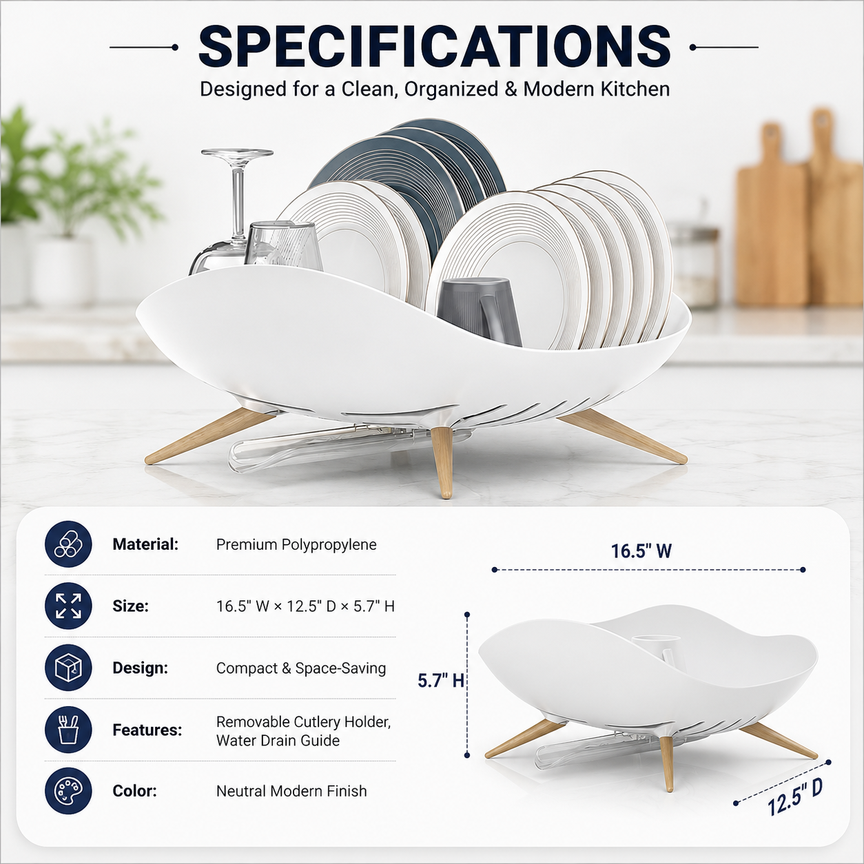 Compact Dish Drying Rack with Drain System