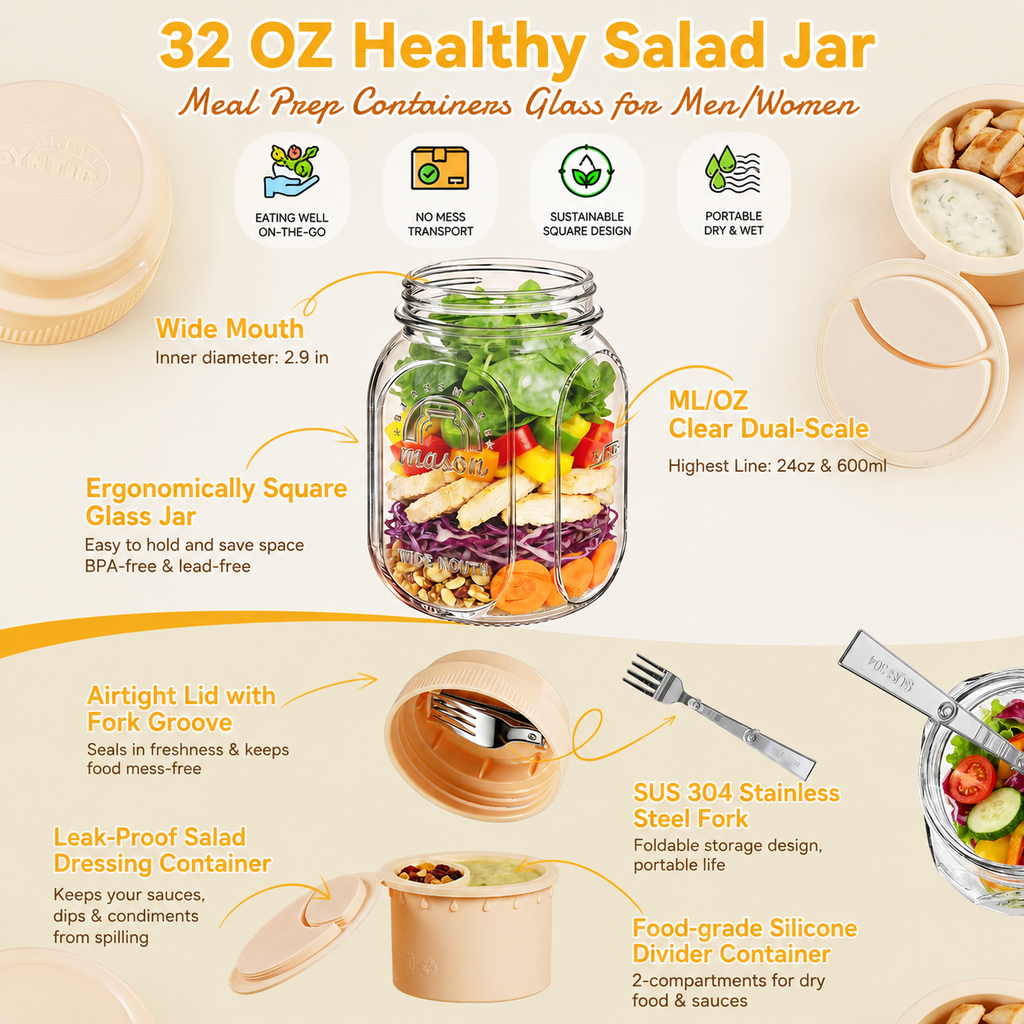 Leakproof Salad Jar Set with Spoon