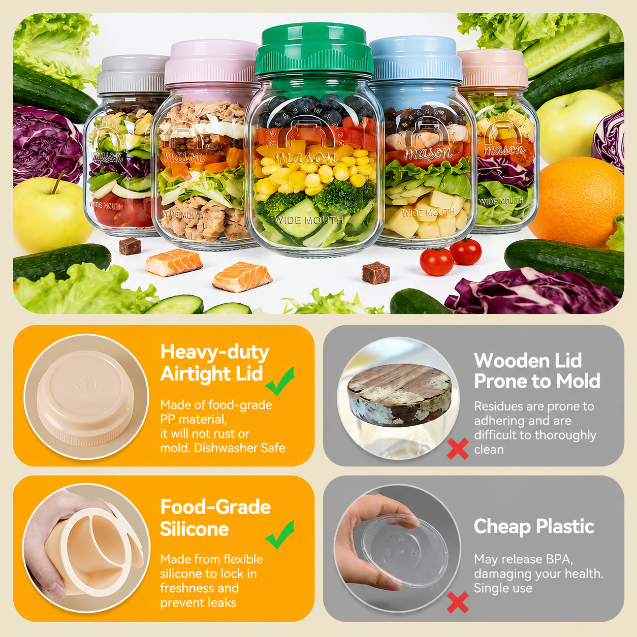 Leakproof Salad Jar Set with Spoon