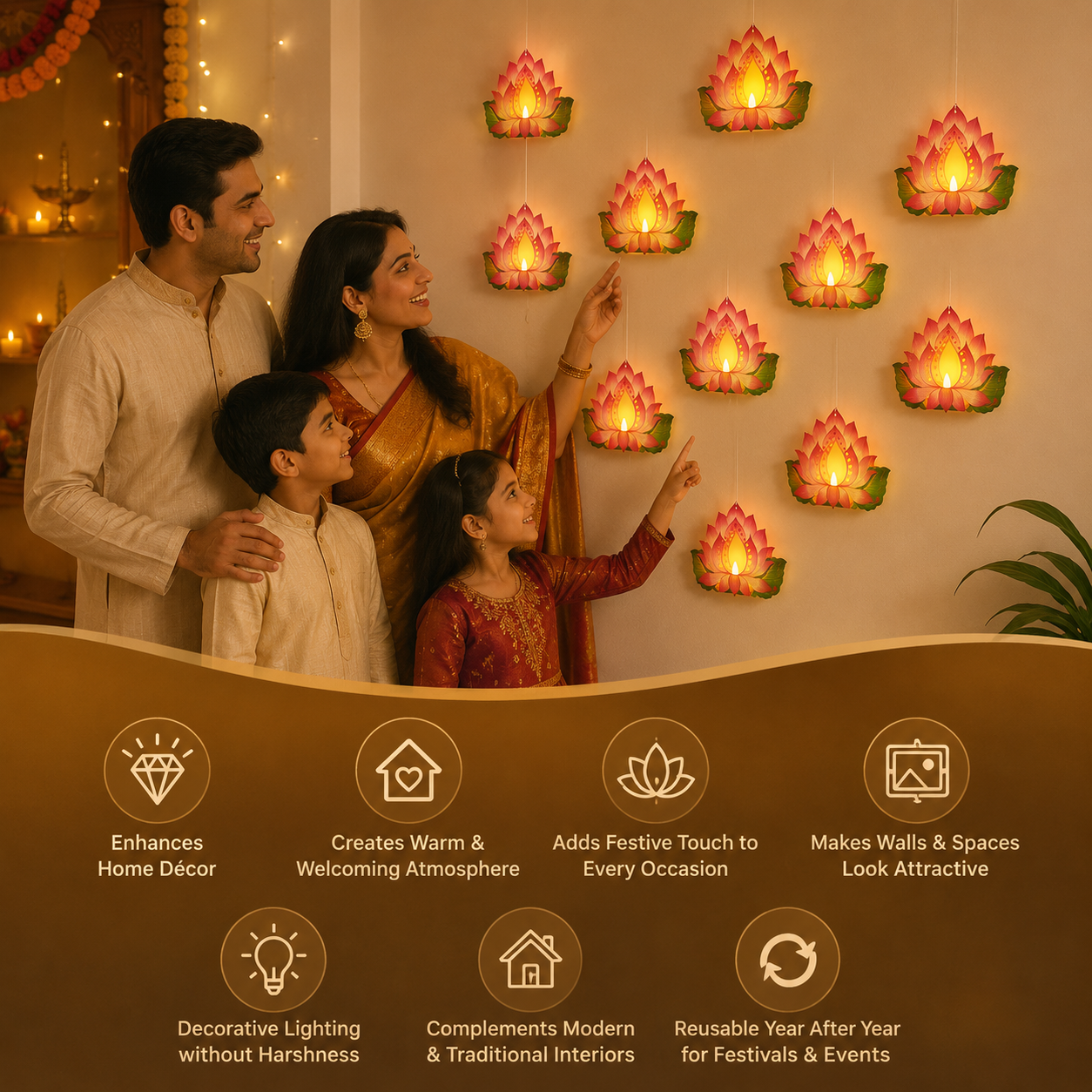 Lotus LED Wall Hanging Decor ( Set of 12 PCS )