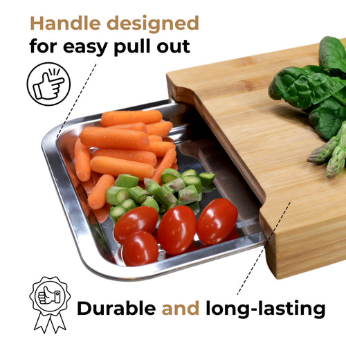 Bamboo Cutting Board with Sliding Stainless Steel Tray