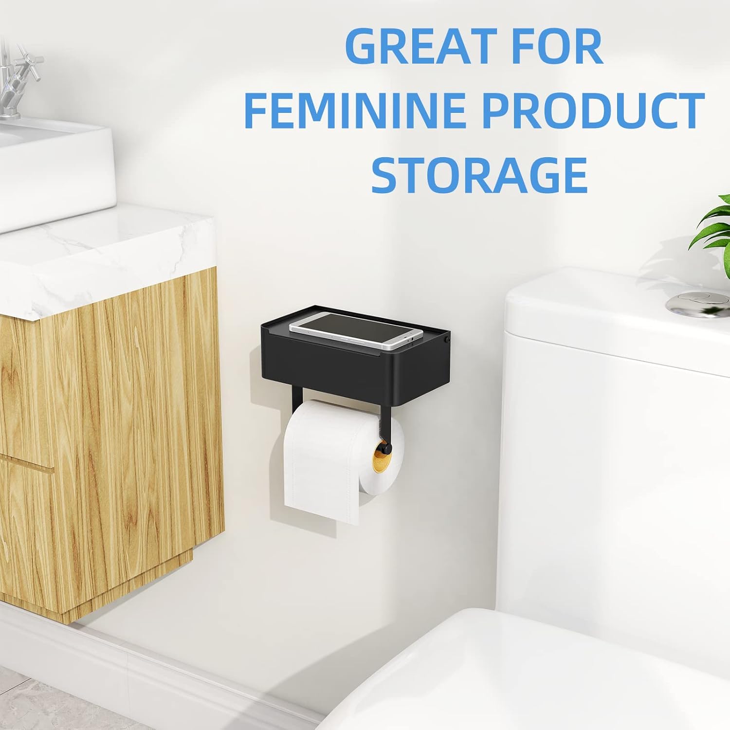 Multifunctional Toilet Paper Holder with Storage Shelf