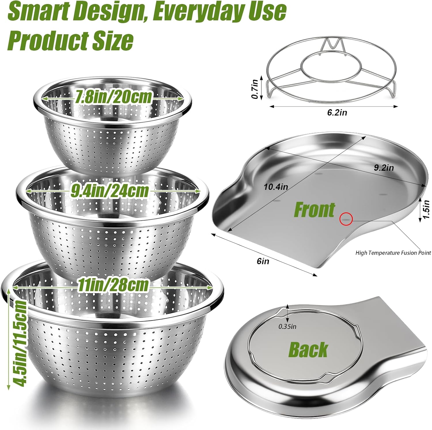 Stainless Steel Colander Set with Self-Draining Base