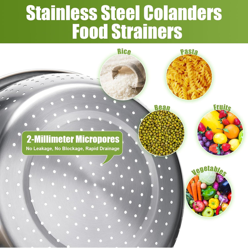 Stainless Steel Colander Set with Self-Draining Base