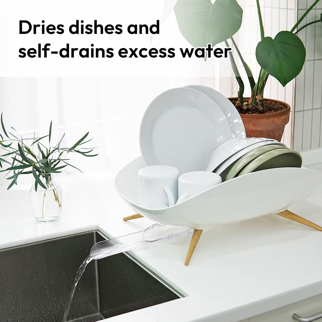 Compact Dish Drying Rack with Drain System