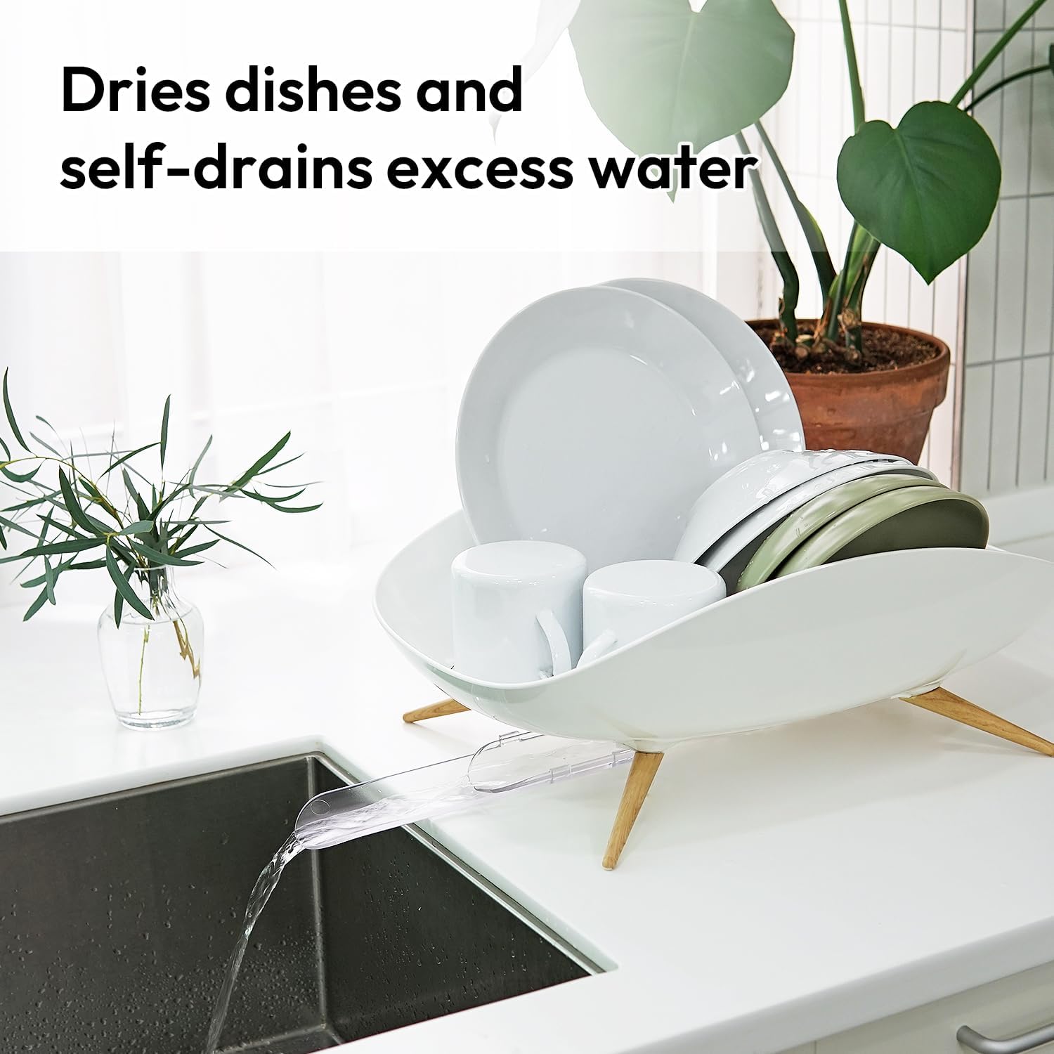 Compact Dish Drying Rack with Drain System