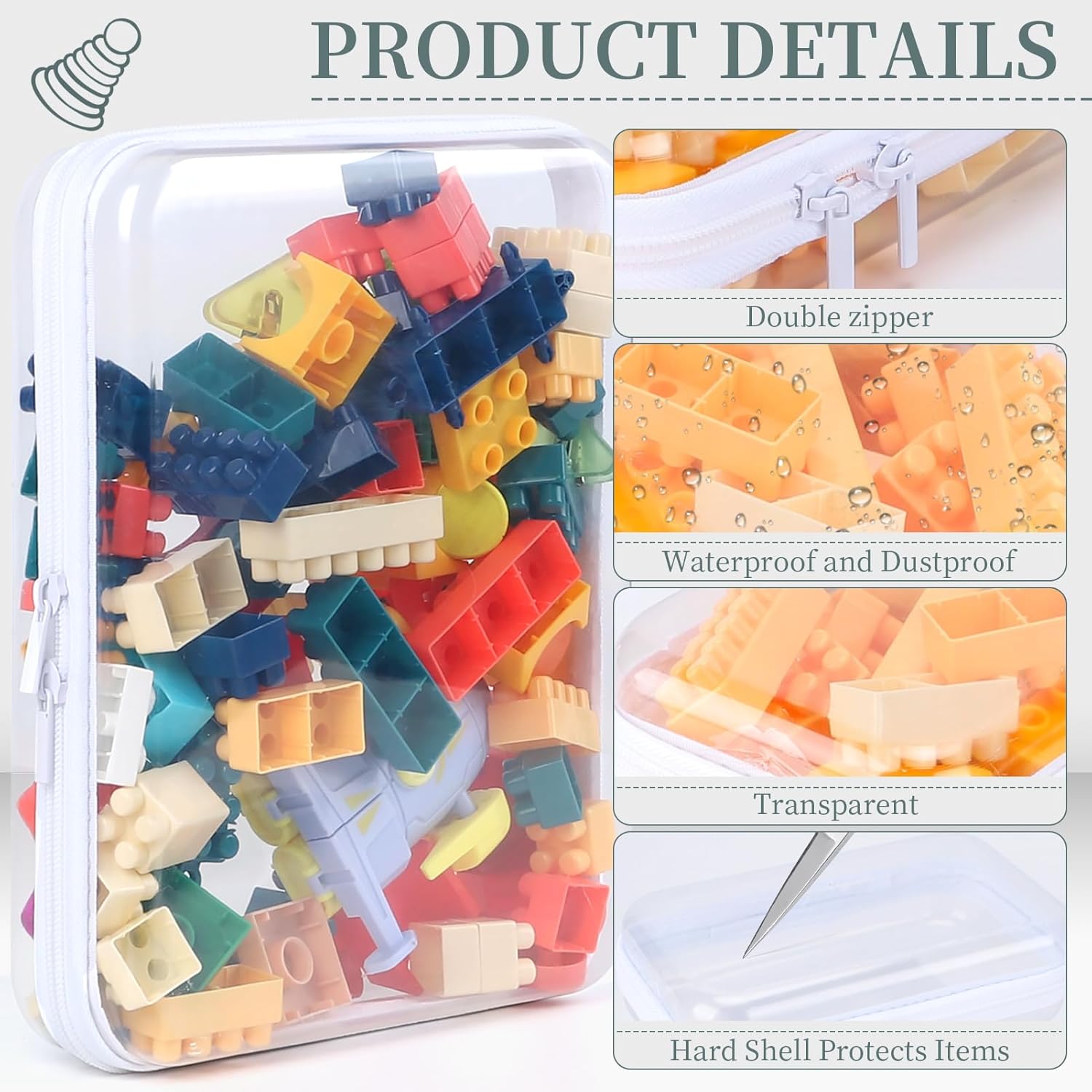 3-Pack Clear Hard Shell Zipper Case Set