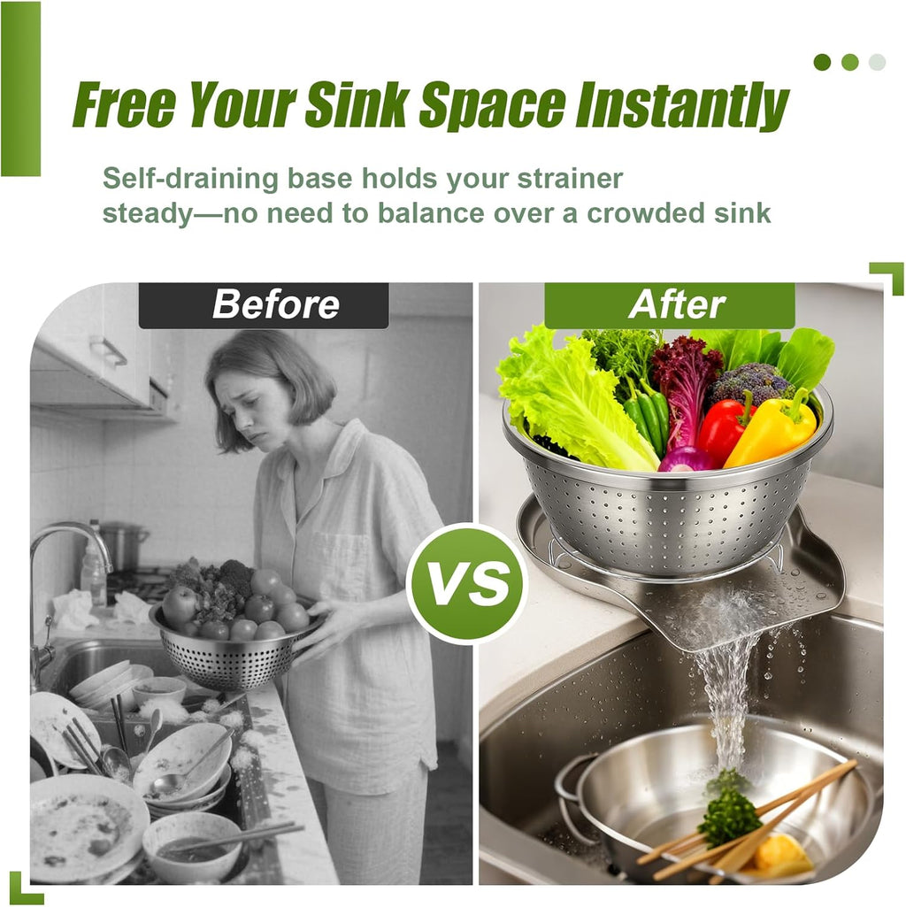 Stainless Steel Colander Set with Self-Draining Base