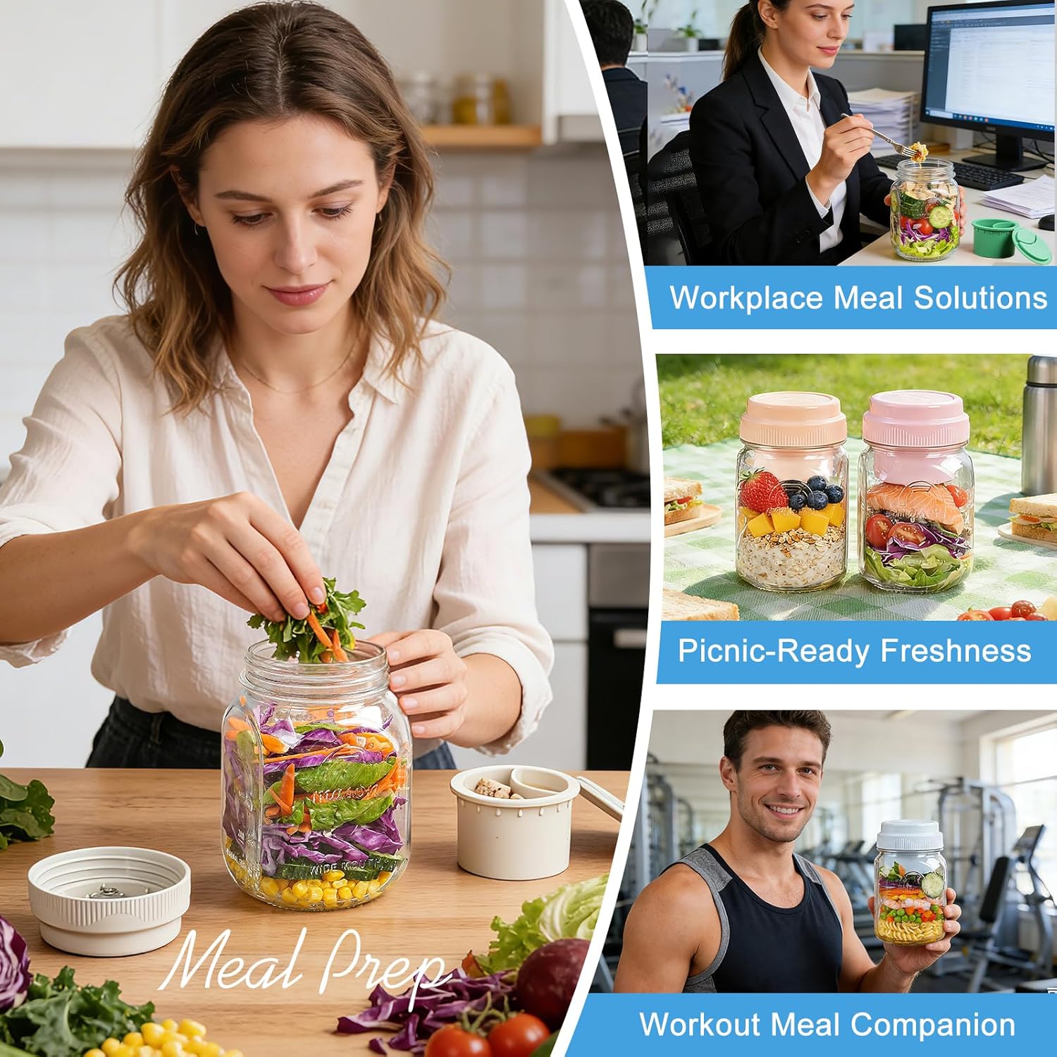 Leakproof Salad Jar Set with Spoon