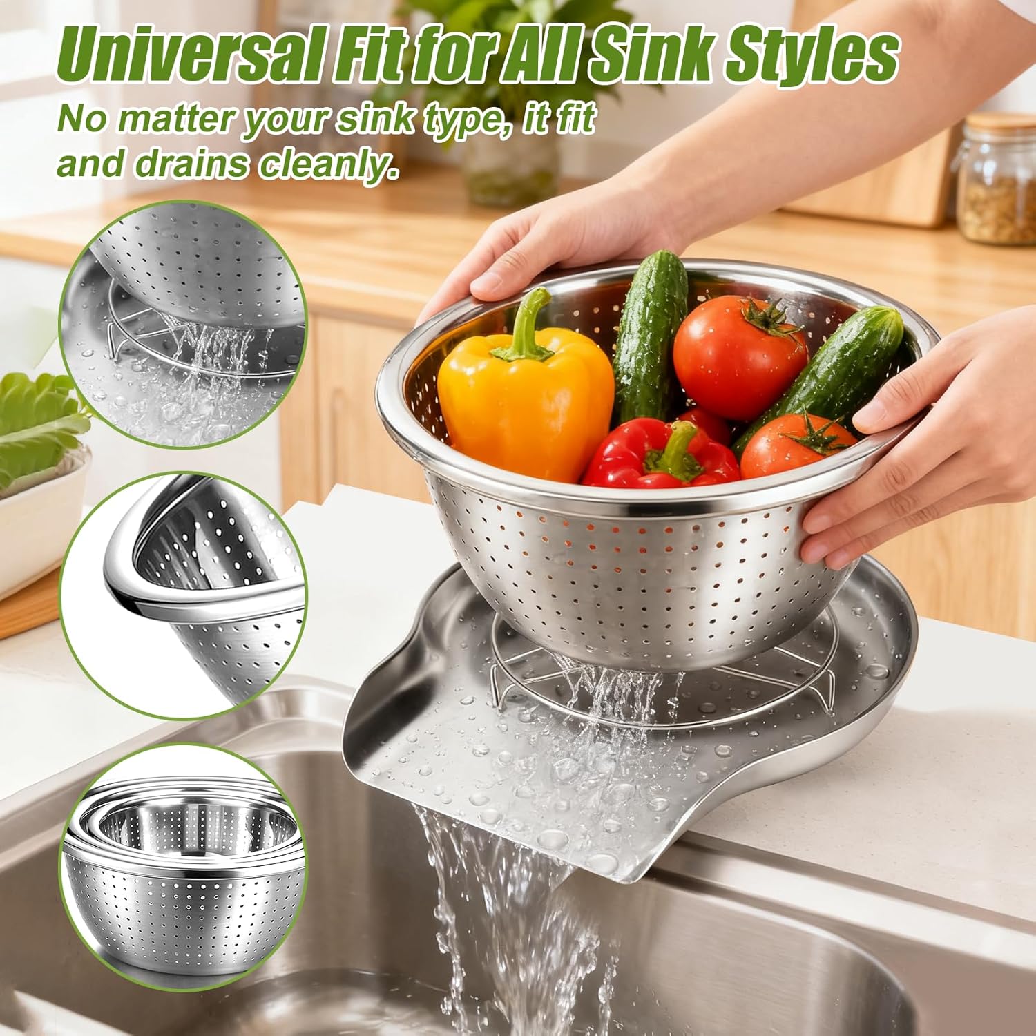 Stainless Steel Colander Set with Self-Draining Base