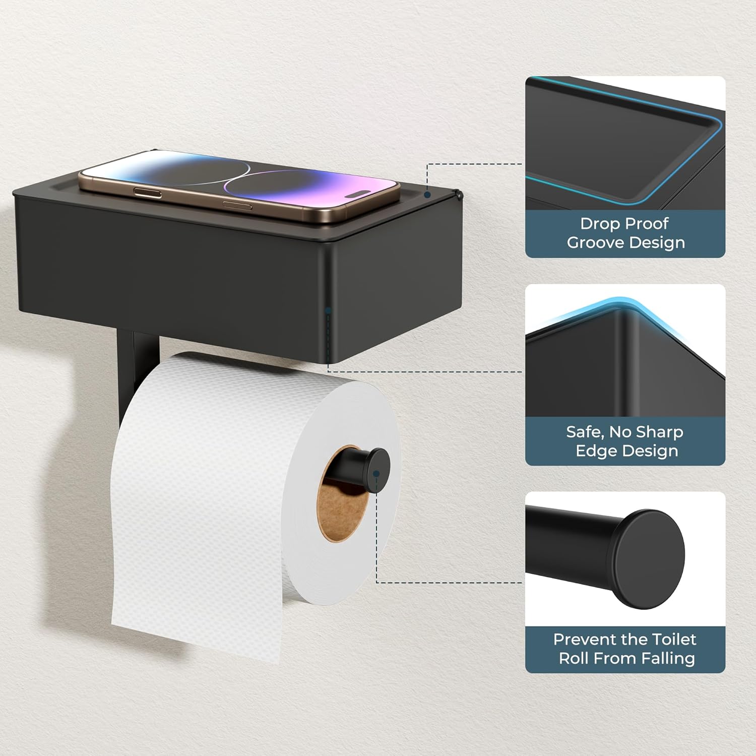 Multifunctional Toilet Paper Holder with Storage Shelf