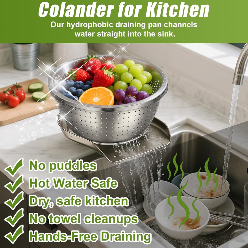 Stainless Steel Colander Set with Self-Draining Base