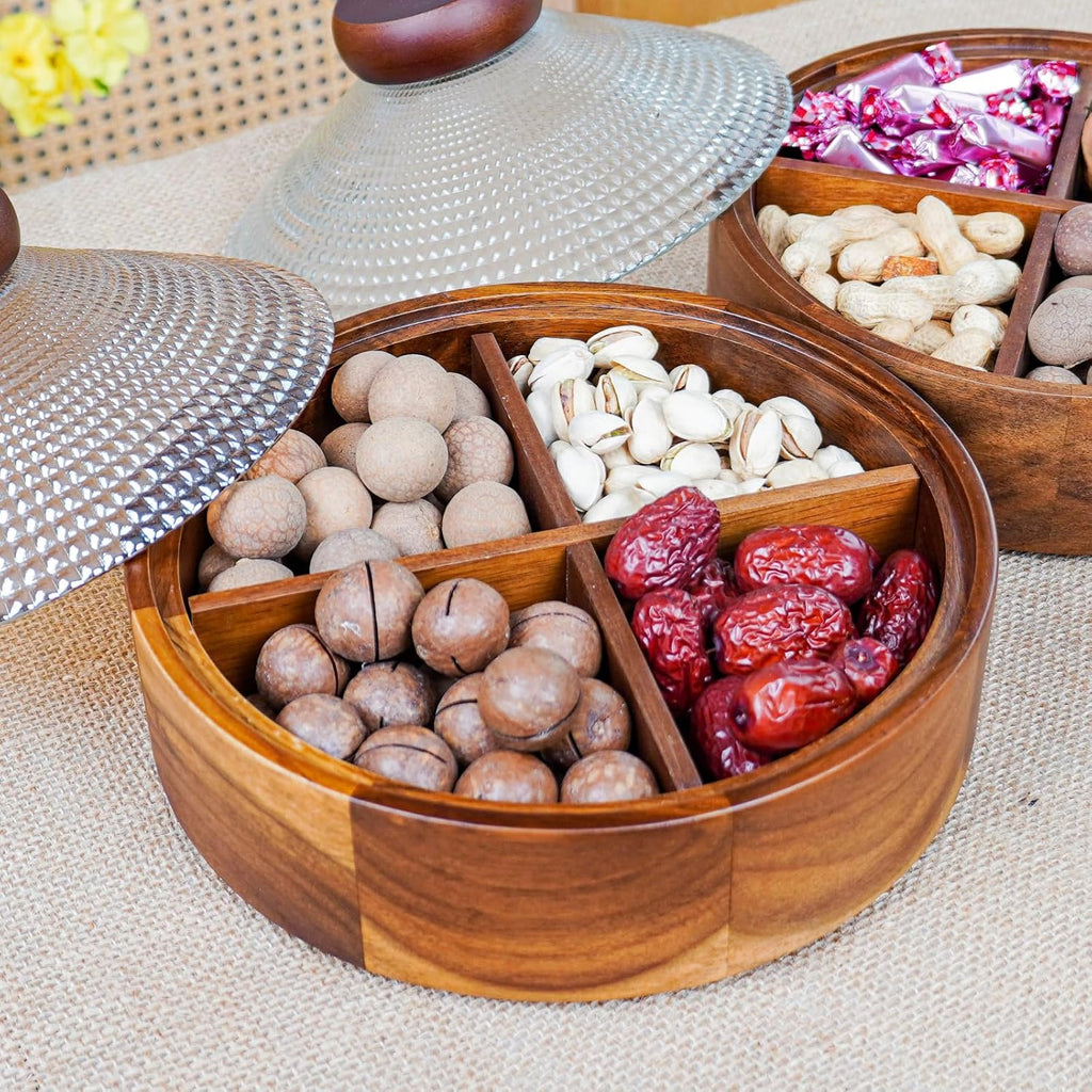 Premium Wooden Dry Fruit Tray with Designer Lid