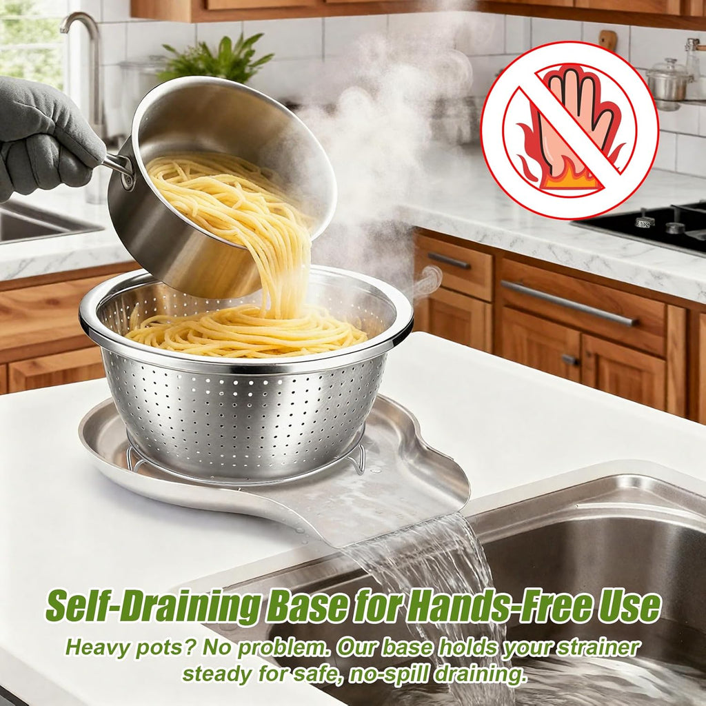 Stainless Steel Colander Set with Self-Draining Base