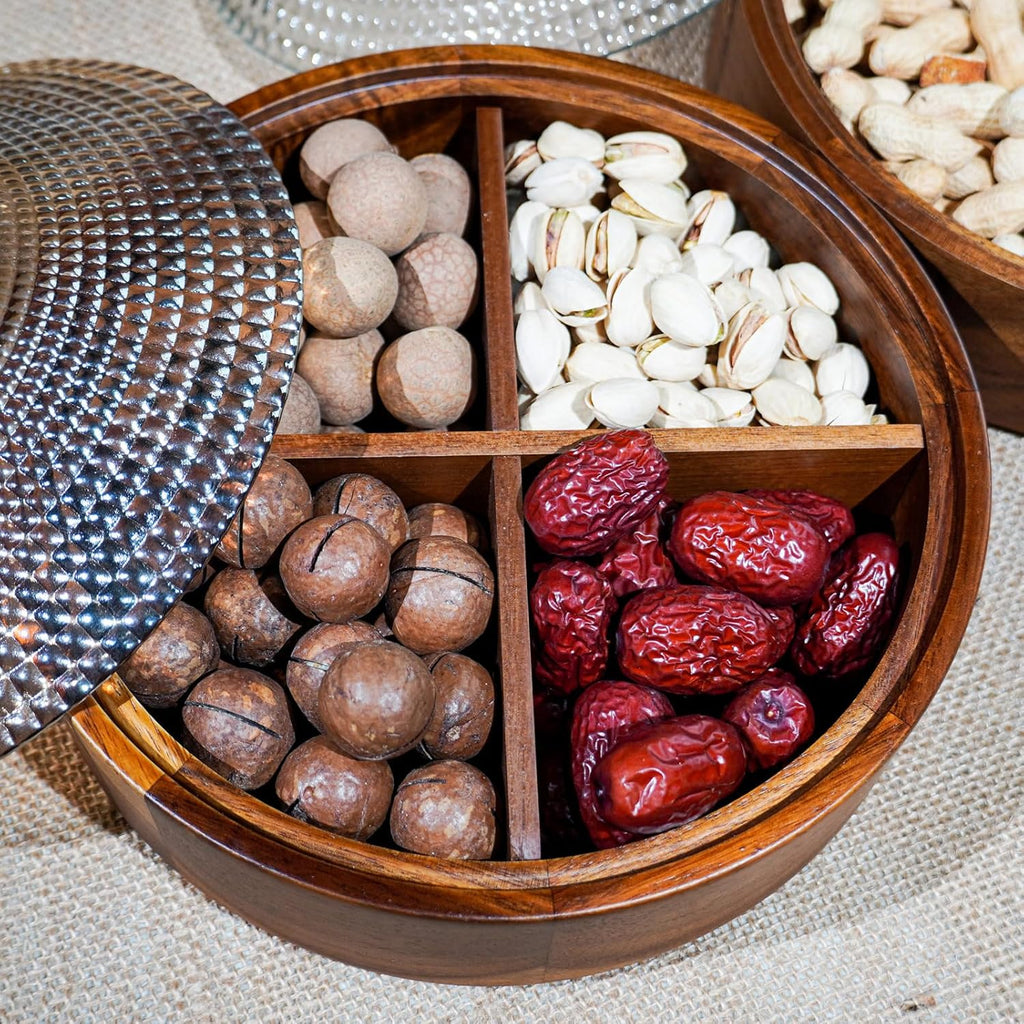 Premium Wooden Dry Fruit Tray with Designer Lid