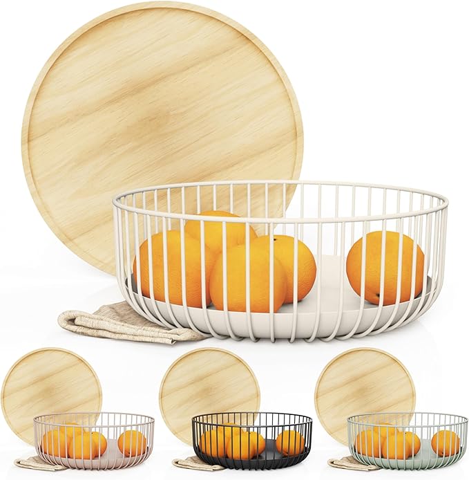 Metal Fruit Bowl with Mesh Lid and Basket