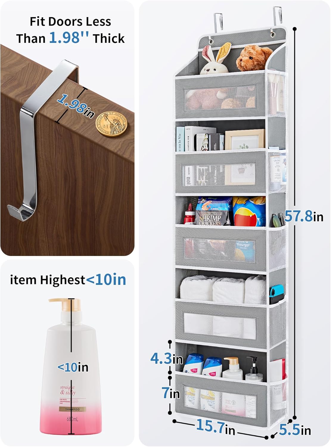 Multipurpose Over-the-Door Hanging Organizer- 5-Tier Foldable Storage Rack