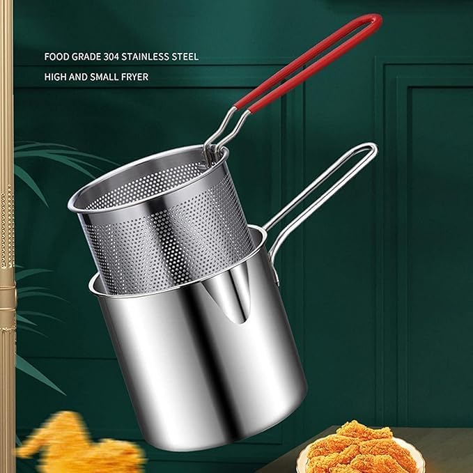 Stainless Steel Frying Basket with Oil Drainer