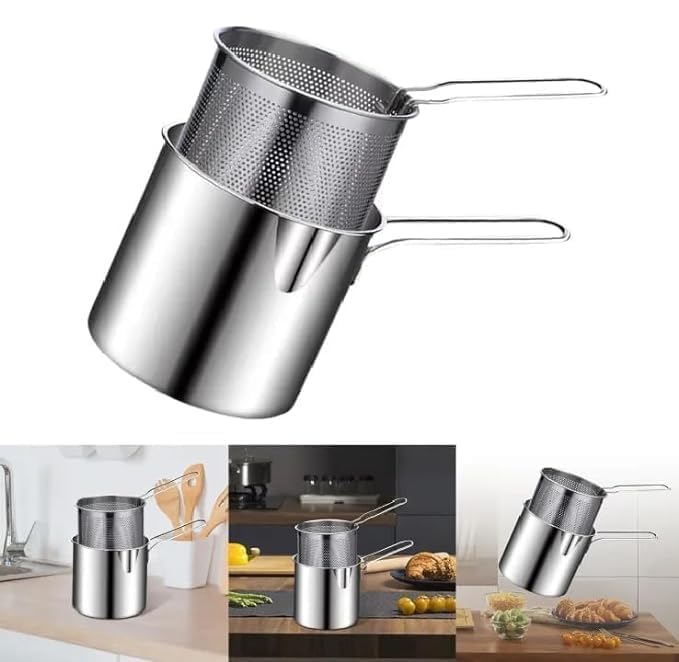 Stainless Steel Frying Basket with Oil Drainer