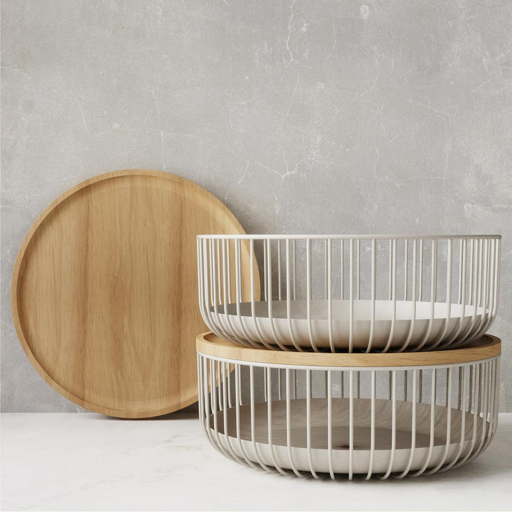 Metal Fruit Bowl with Mesh Lid and Basket