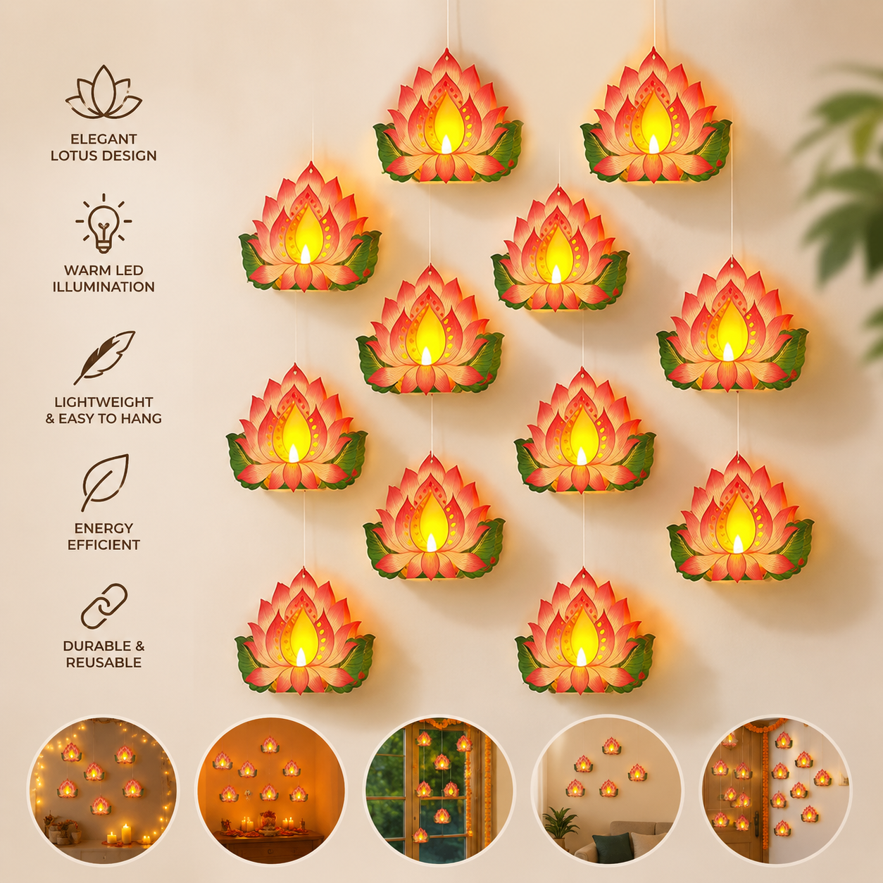 Lotus LED Wall Hanging Decor ( Set of 12 PCS )