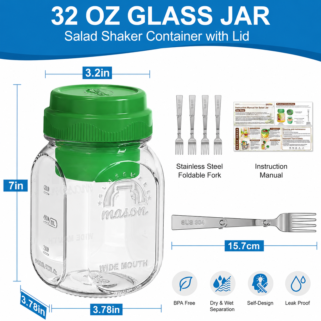 Leakproof Salad Jar Set with Spoon