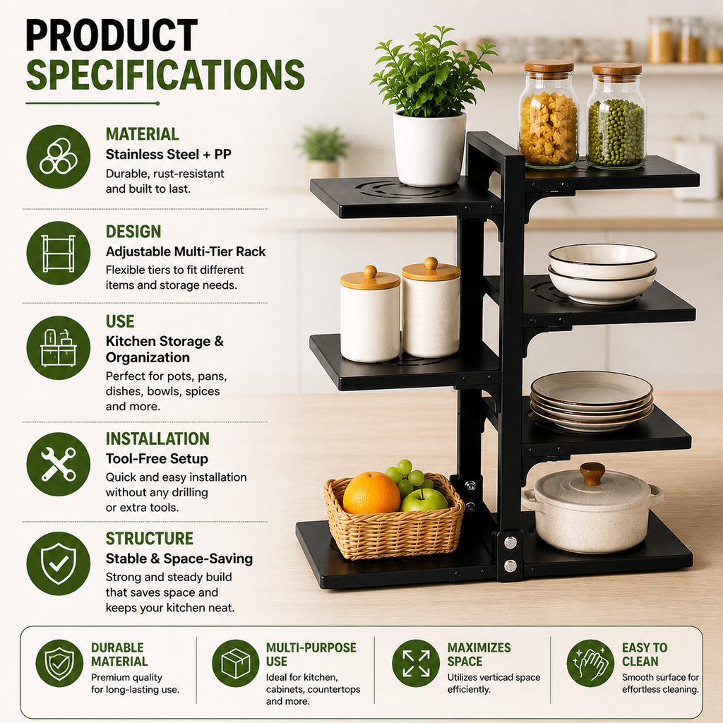 Multi-Tier Adjustable Kitchen Rack