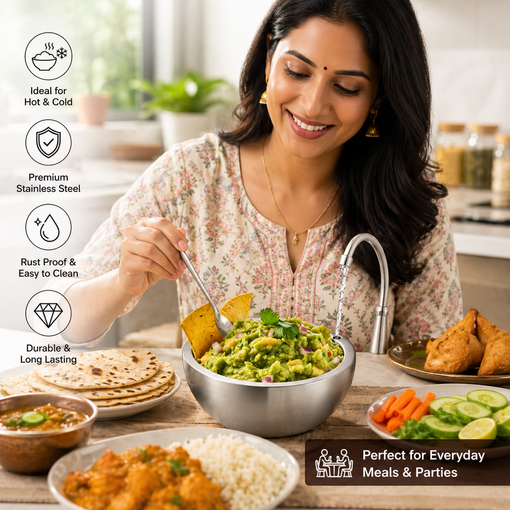 Stainless Steel Dip Bowl – Hot & Cold Serving Bowl